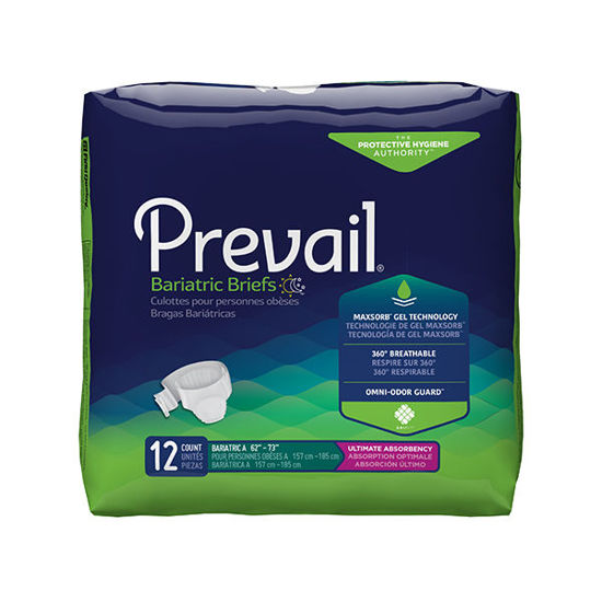 Picture of Prevail bariatric "A" briefs with tabs 12 ct. fits waist size: 62 in. - 73 in.