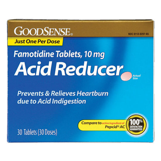 Picture of Famotidine acid reducer tablets 10mg -generic pepcid- 30 ct.