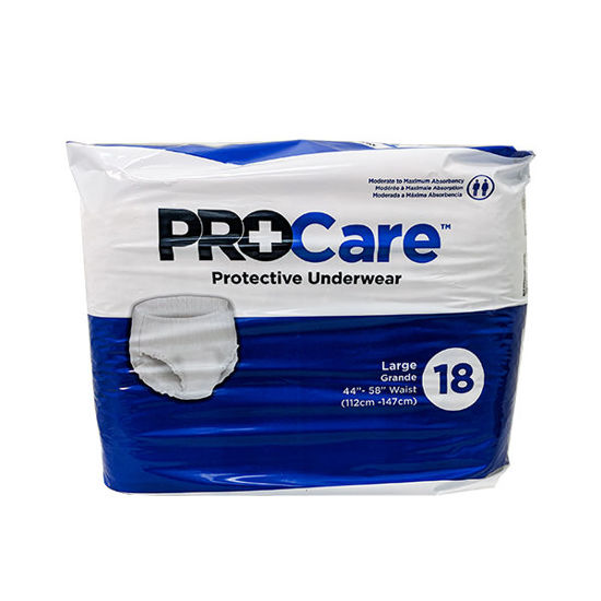 Picture of Procare protective underwear large 18 ct. fits waist size: 45 in. - 58 in.