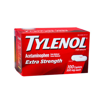 Picture of Tylenol extra strength caplets 500mg 100 ct.